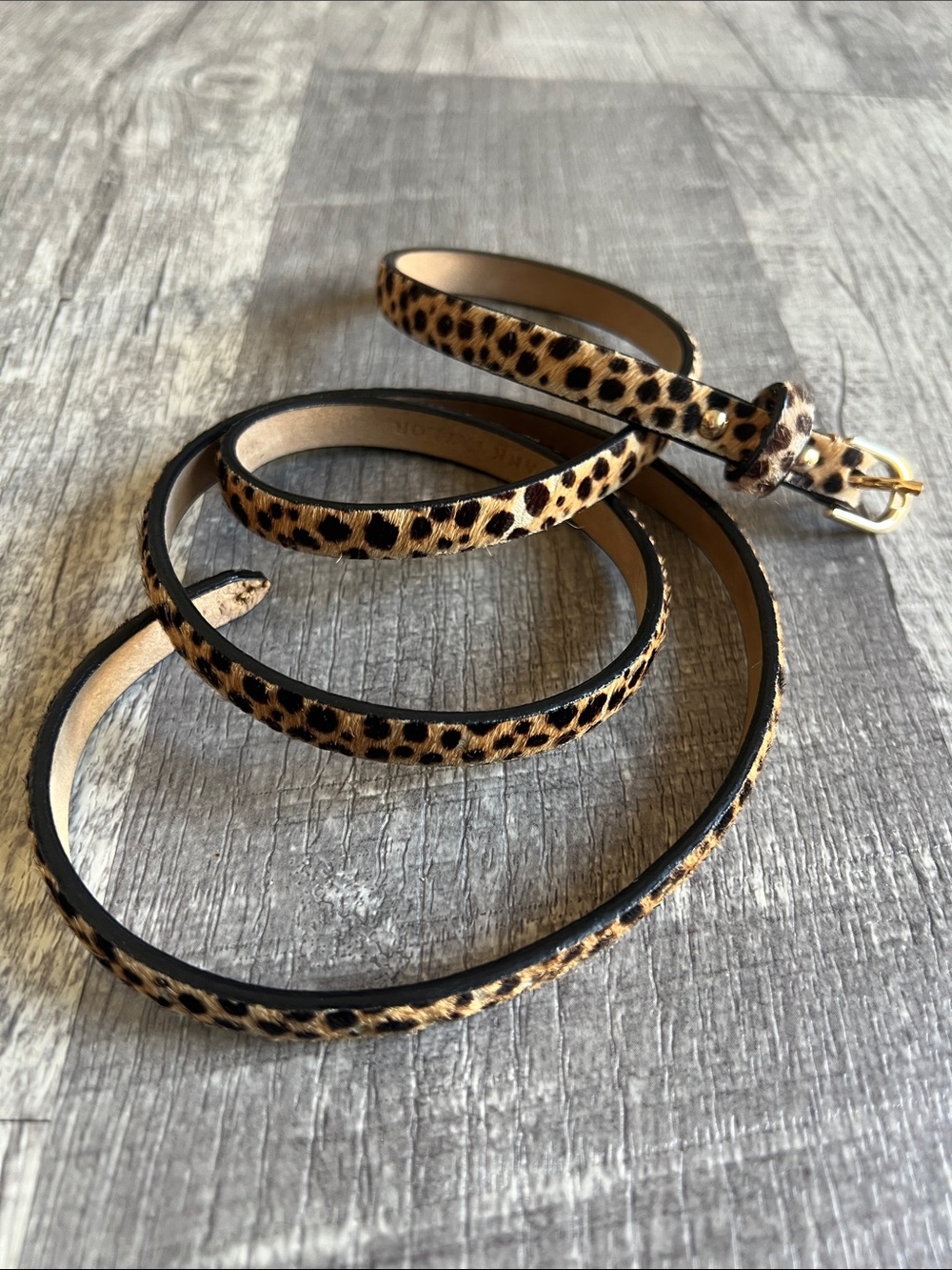 Ann Taylor Genuine Leather Cheetah Calf Hair Skinny Belt Gold Buckle Large L